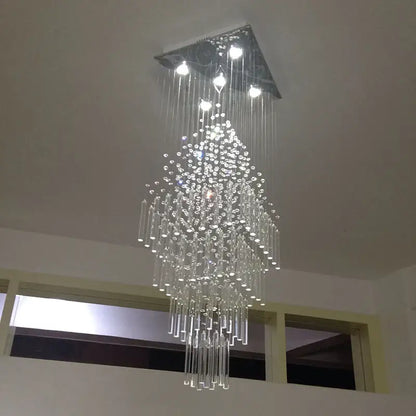 Modern crystal columnar chandelier for living room stair loft