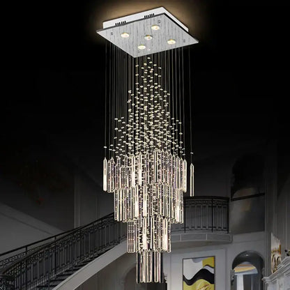 Modern crystal columnar chandelier for living room stair loft