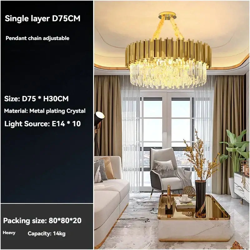 Modern crystal gold chandelier for living room ceiling