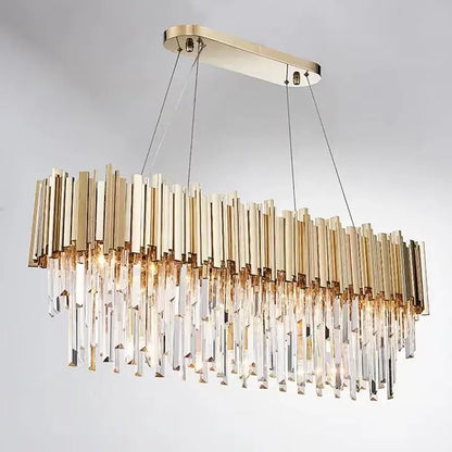 Modern crystal gold chandelier living room rectangular light