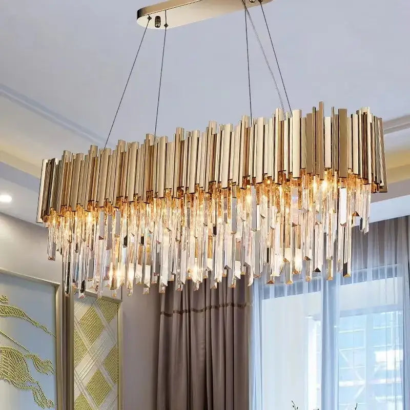 Modern crystal gold chandelier living room rectangular light