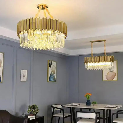 Modern crystal gold chandelier living room rectangular light