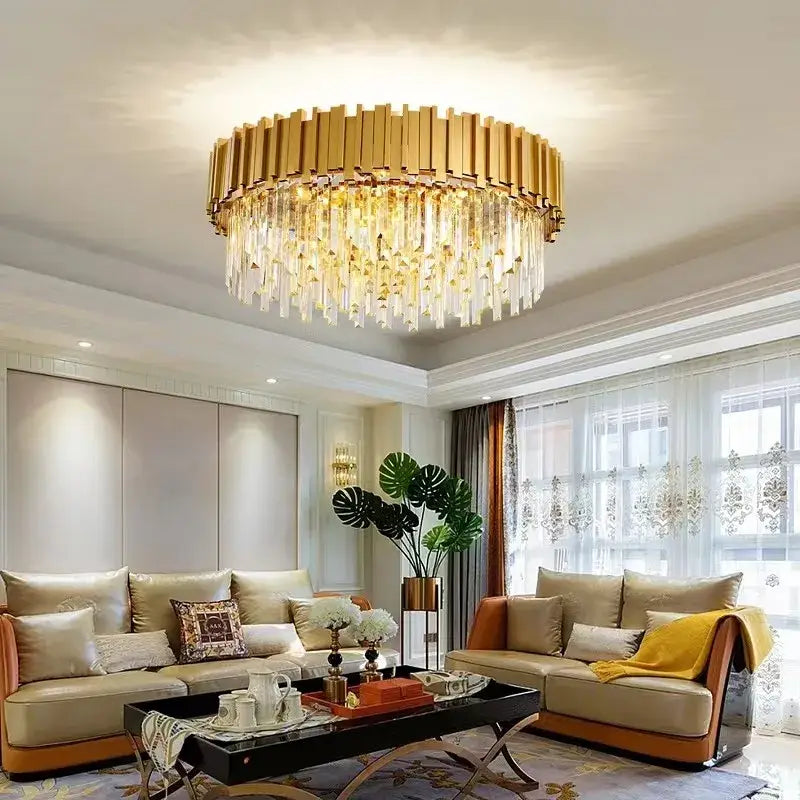 Modern crystal gold chandelier living room rectangular light
