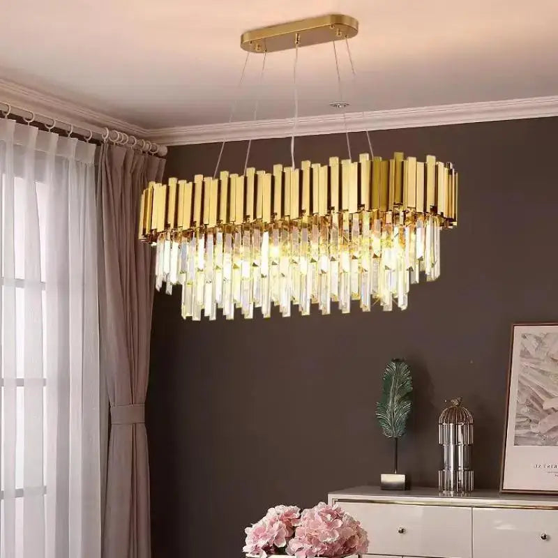 Modern crystal gold chandelier living room rectangular light