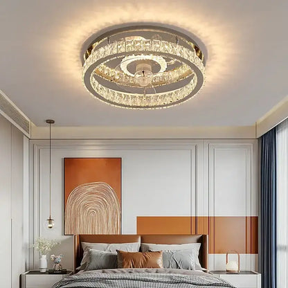 Modern crystal led ceiling fan bedroom light fixture