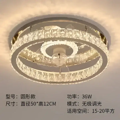 Modern crystal led ceiling fan bedroom light fixture