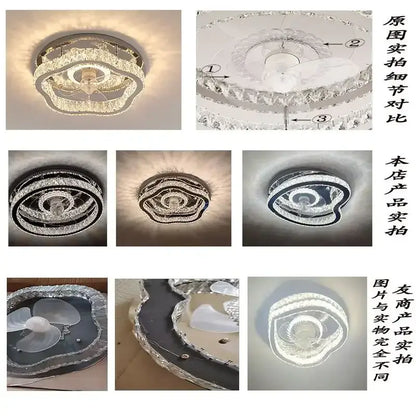 Modern crystal led ceiling fan bedroom light fixture