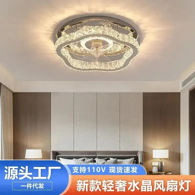 Modern crystal led ceiling fan bedroom light fixture