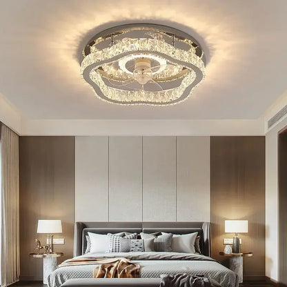 Modern crystal led ceiling fan bedroom light fixture