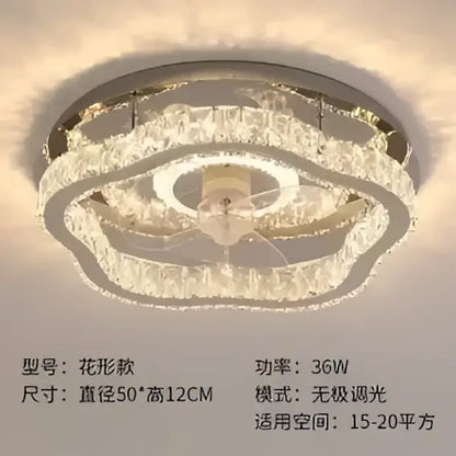 Modern crystal led ceiling fan bedroom light fixture