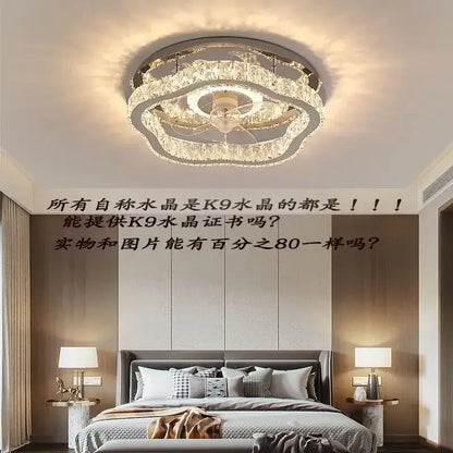Modern crystal led ceiling fan bedroom light fixture