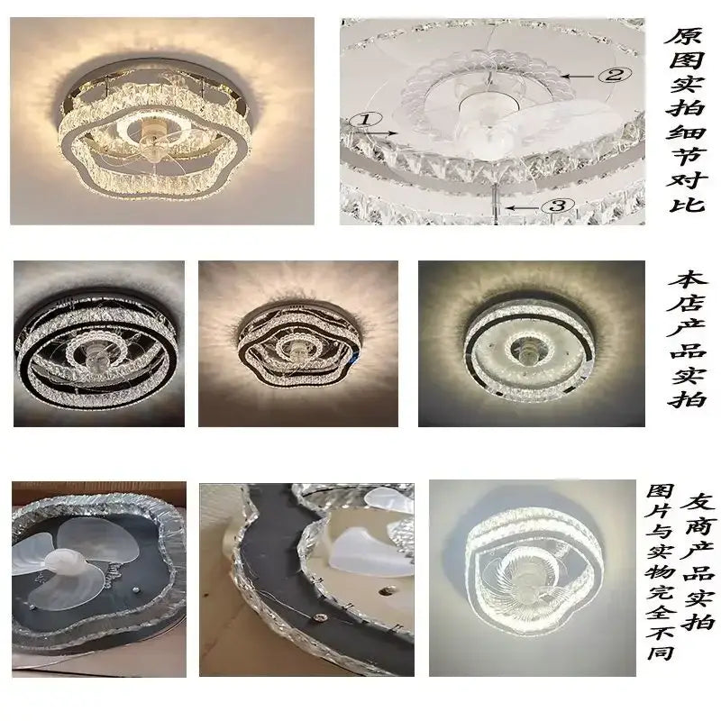 Modern crystal led ceiling fan bedroom light fixture