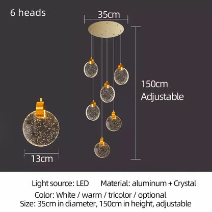 Modern crystal led chandelier living room orb pendant light