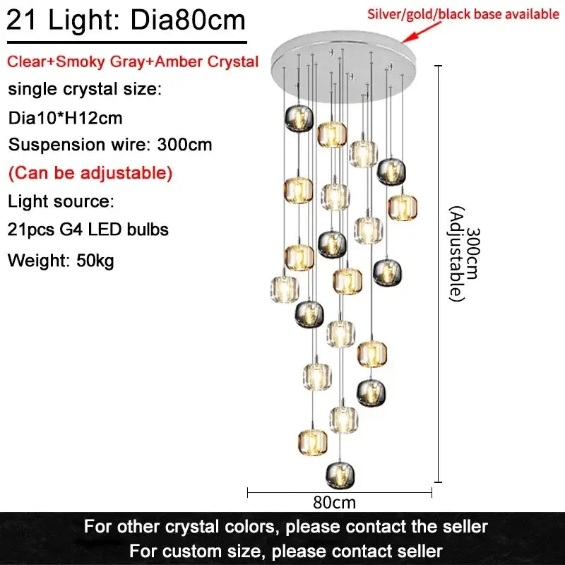 Modern crystal led chandelier living room orb pendant light