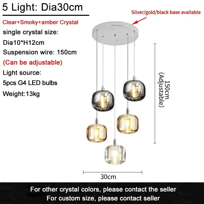 Modern crystal led chandelier living room orb pendant light