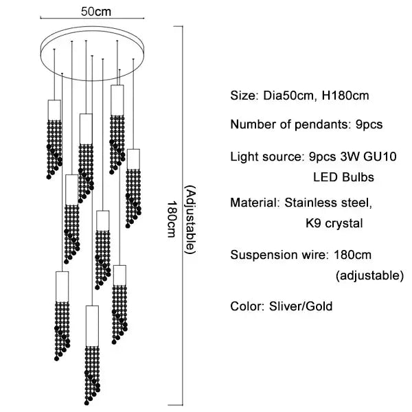 Modern crystal led chandelier staircase luxury light