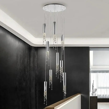 Modern crystal led chandelier staircase luxury light