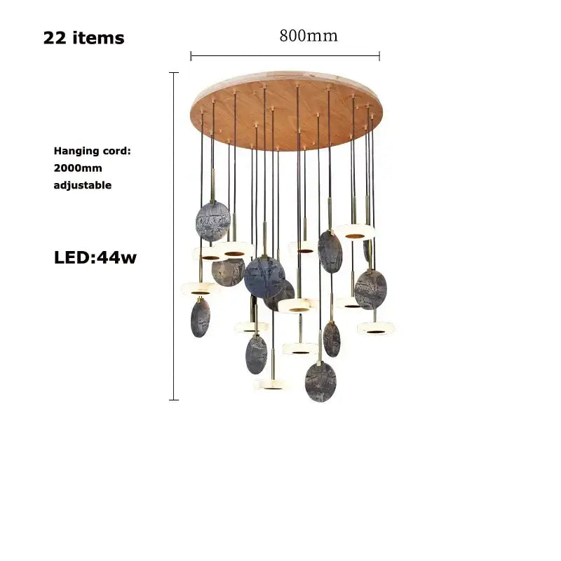 Modern deco wood and marble led chandelier dining room light