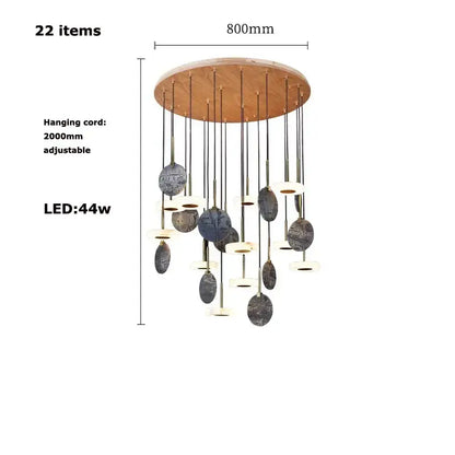 Modern deco wood and marble led chandelier dining room light