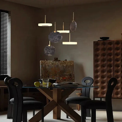 Modern deco wood and marble led chandelier dining room light