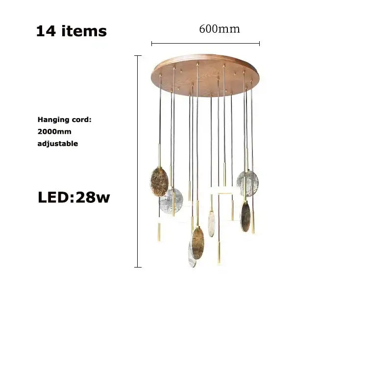 Modern deco wood and marble led chandelier dining room light
