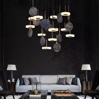 Modern deco wood and marble led chandelier dining room light