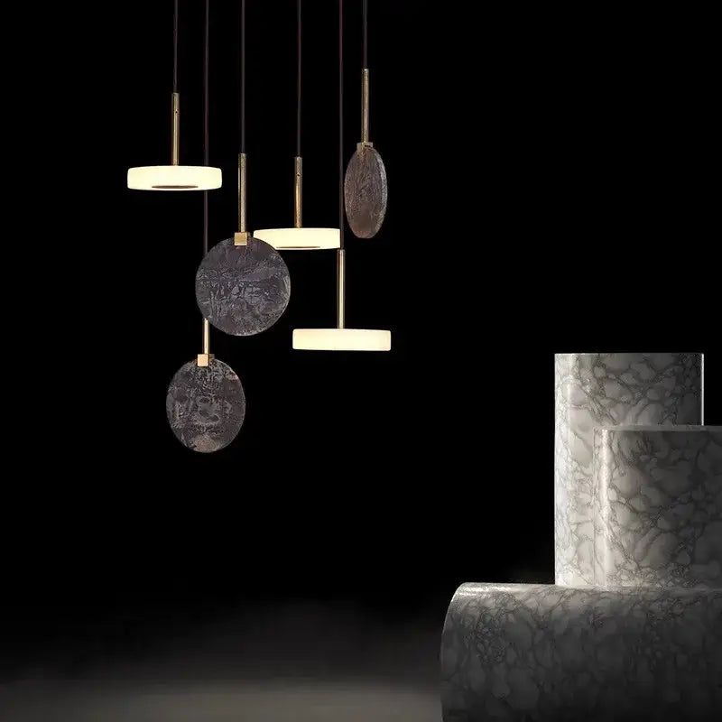 Modern deco wood and marble led chandelier dining room light