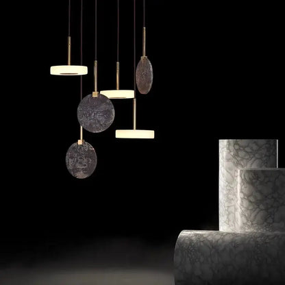 Modern deco wood and marble led chandelier dining room light
