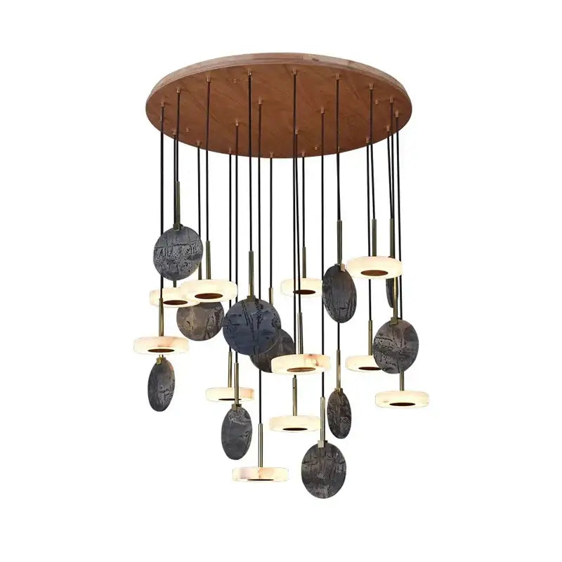 Modern deco wood and marble led chandelier dining room light