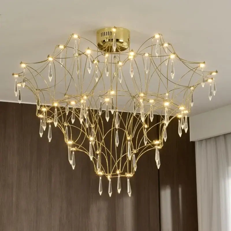 Modern deluxe crystal star lamp chrome living room chandelier