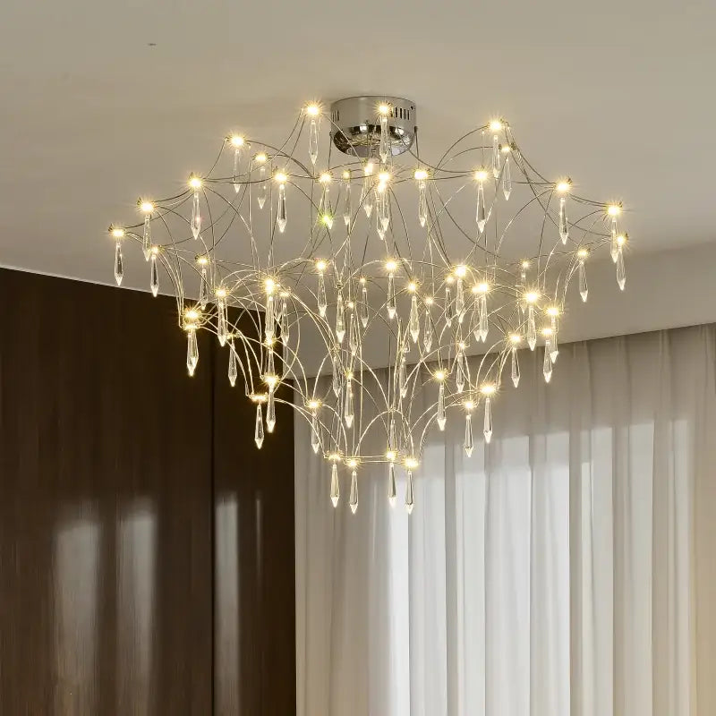Modern deluxe crystal star lamp chrome living room chandelier