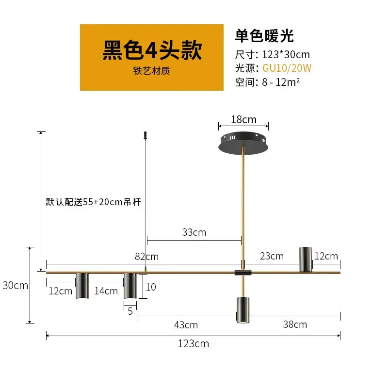 Modern designer black long chandelier dining room light