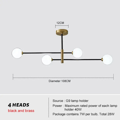 Modern glass brass chandelier for living room