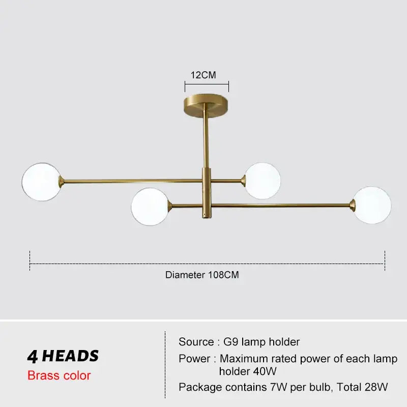 Modern glass brass chandelier for living room