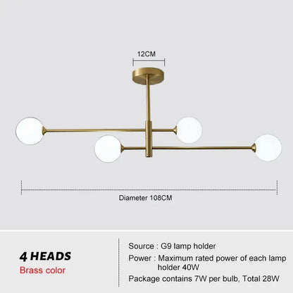 Modern glass brass chandelier for living room