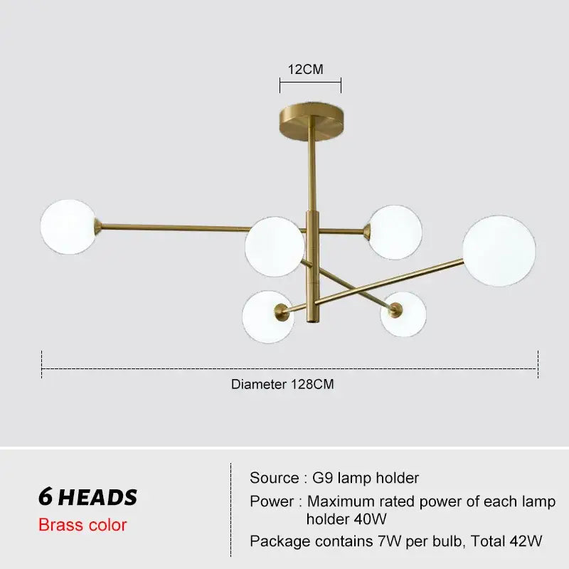 Modern glass brass chandelier for living room