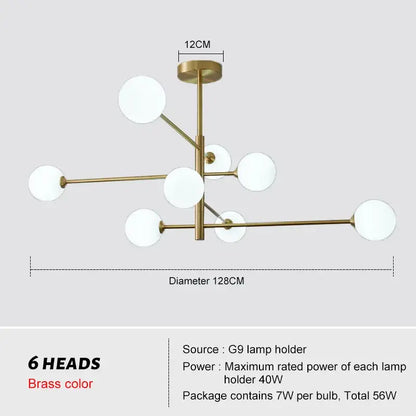 Modern glass brass chandelier for living room