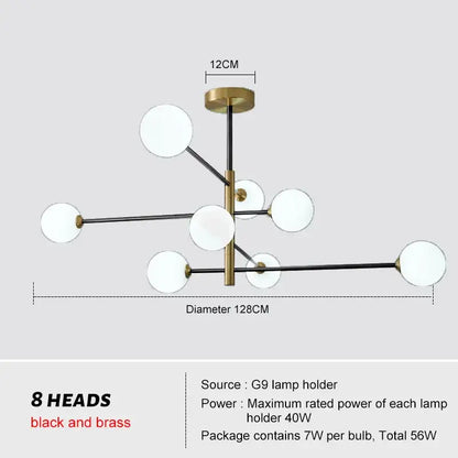 Modern glass brass chandelier for living room