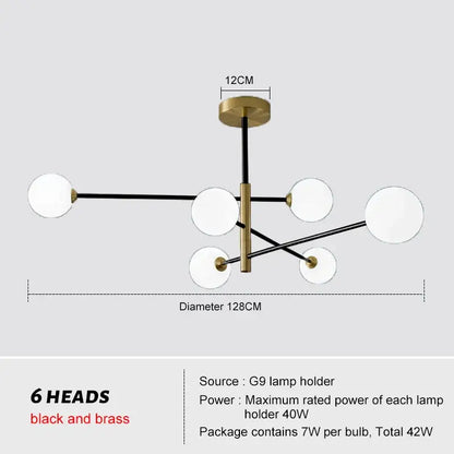 Modern glass brass chandelier for living room