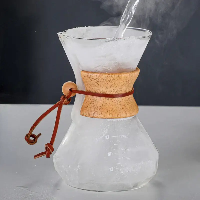 Modern glass coffee maker kitchen drip pot with wood collar