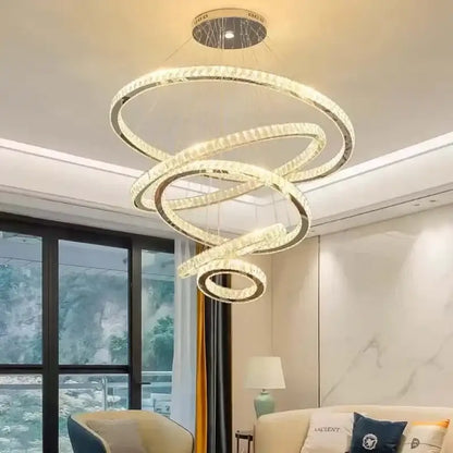 Modern gold rings crystal chandelier staircase pendant light