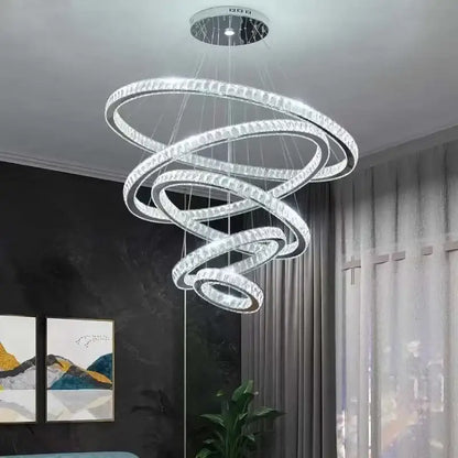 Modern gold rings crystal chandelier staircase pendant light