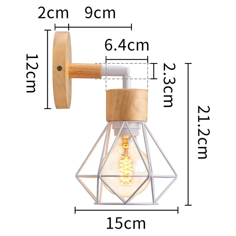 Modern iron white cage wall lamp bedroom wood sconce
