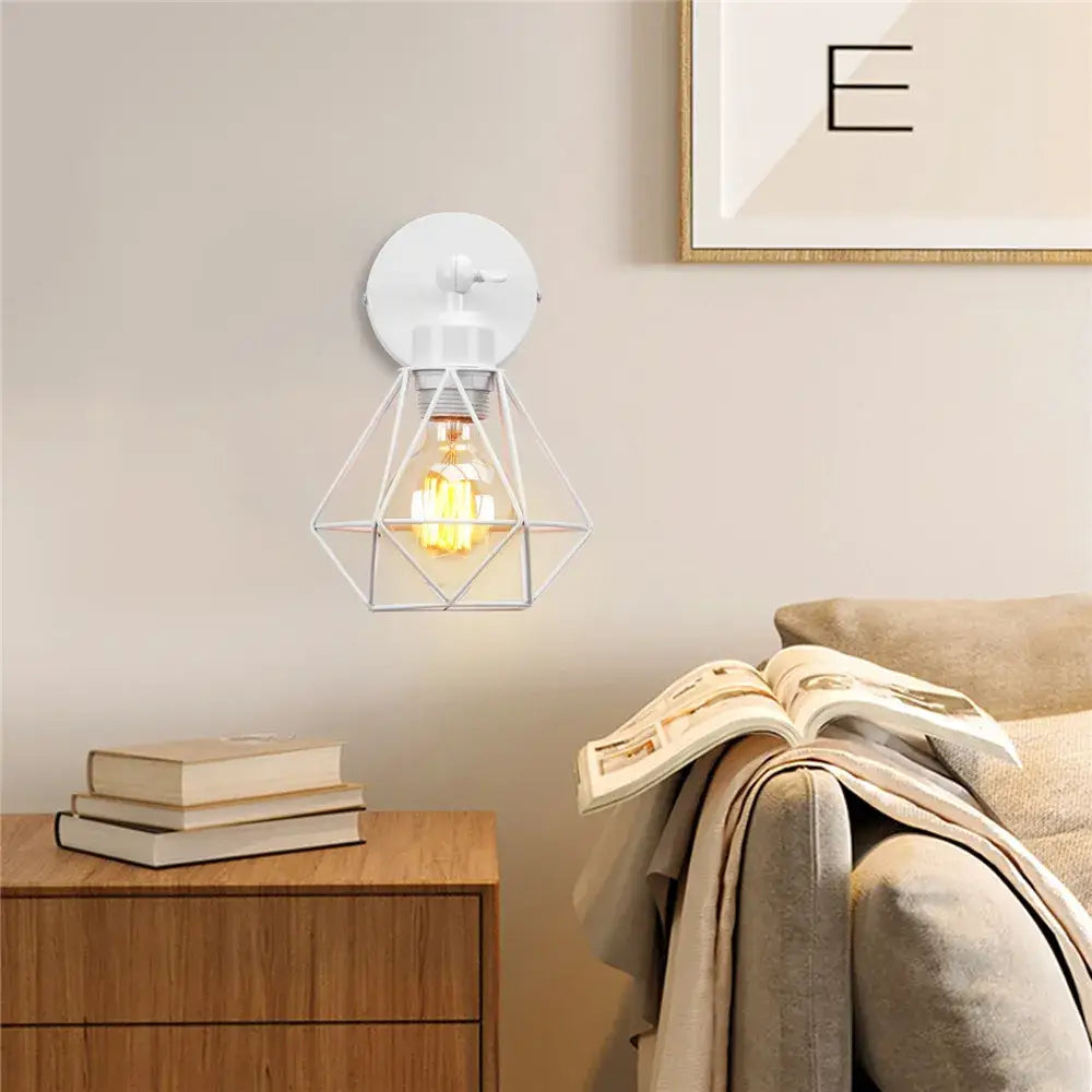 Modern iron white cage wall lamp bedroom wood sconce