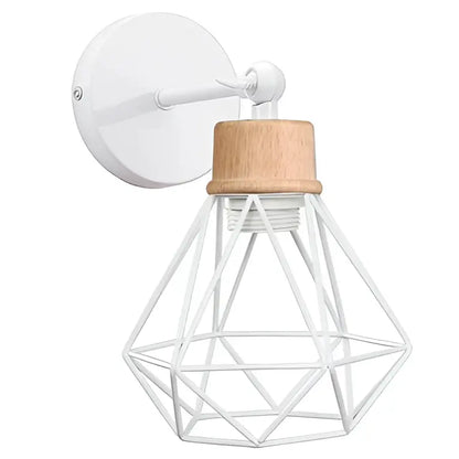 Modern iron white cage wall lamp bedroom wood sconce