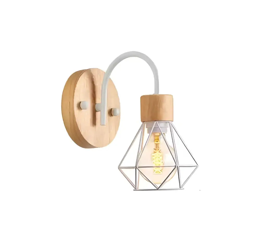 Modern iron white cage wall lamp bedroom wood sconce