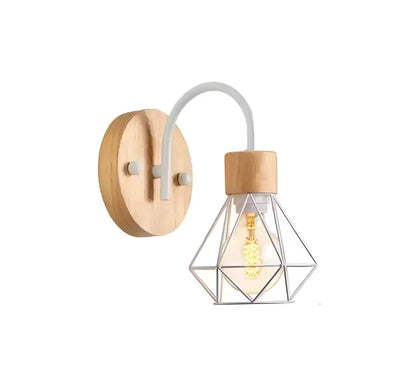 Modern iron white cage wall lamp bedroom wood sconce