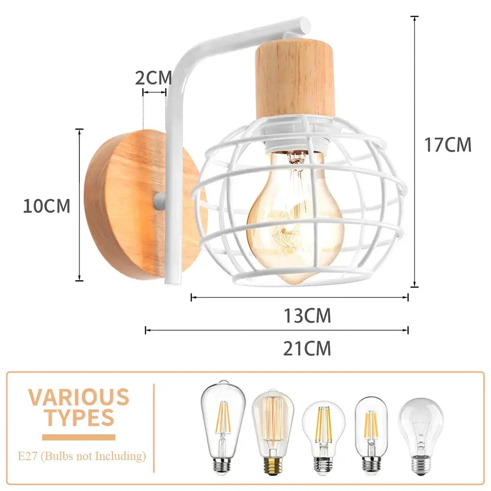 Modern iron white cage wall lamp bedroom wood sconce