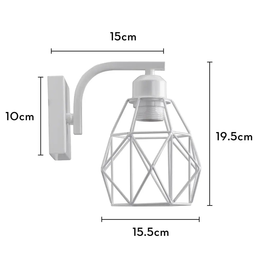 Modern iron white cage wall lamp bedroom wood sconce