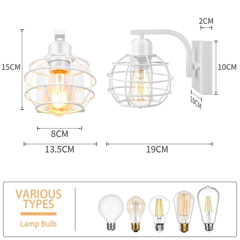 Modern iron white cage wall lamp bedroom wood sconce
